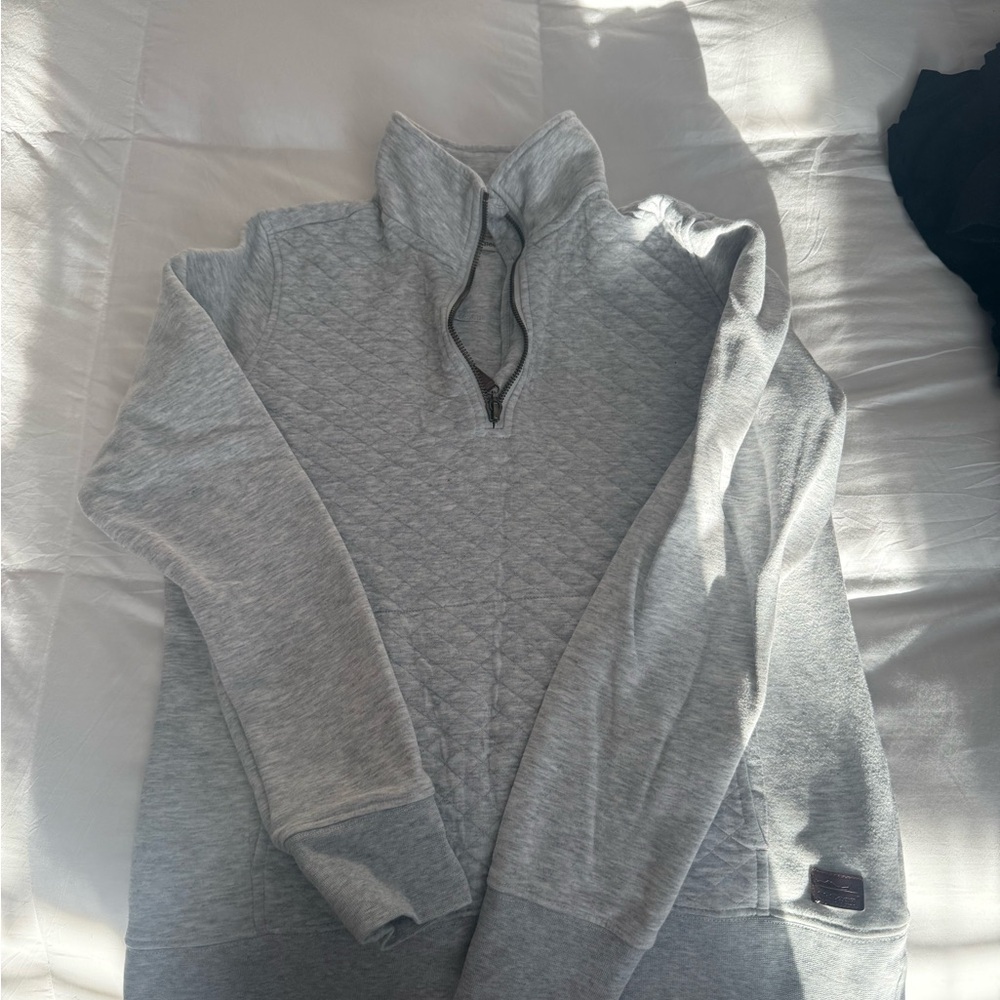 L.L. Bean Light Gray Quilted Zip Pullover